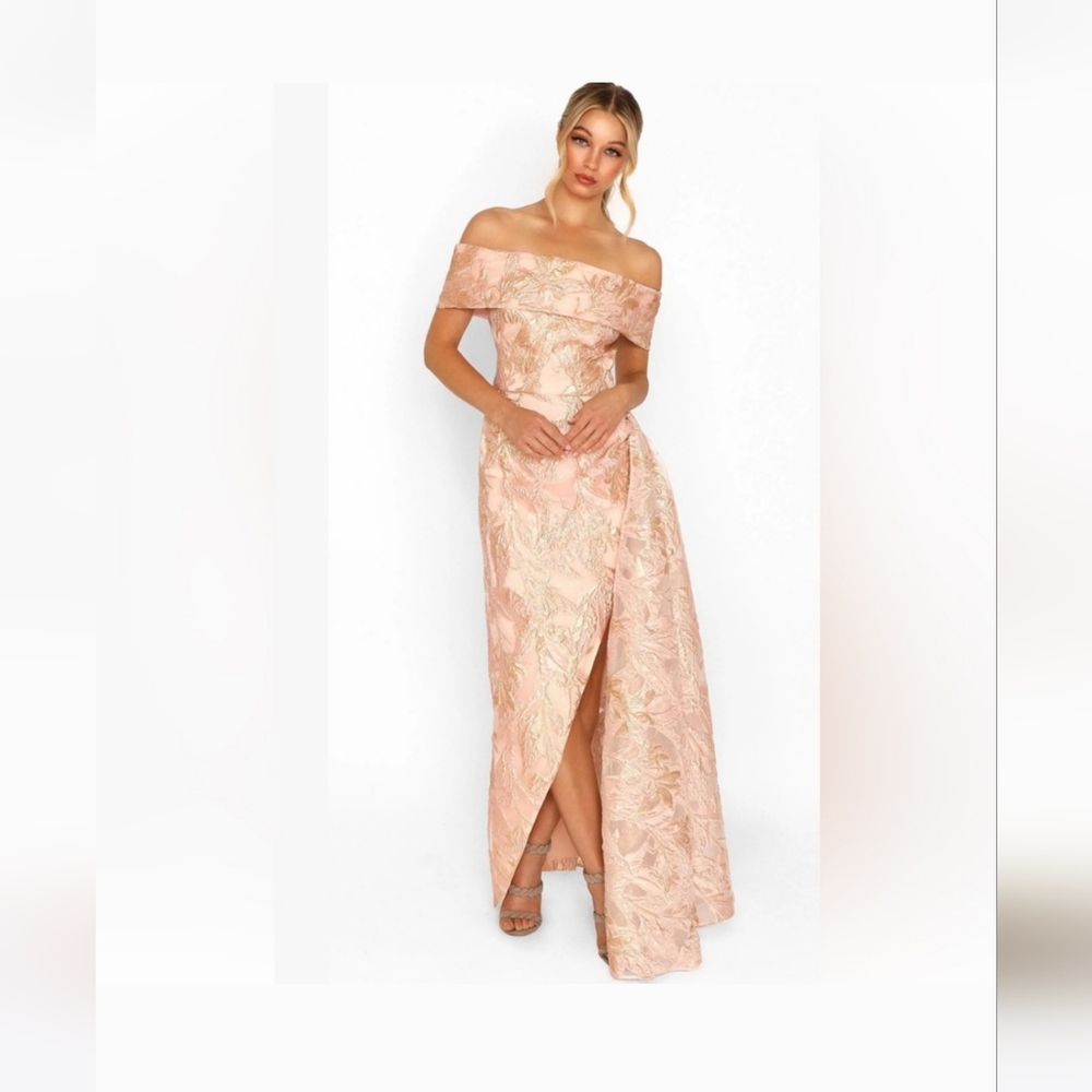 Nicole Bakti Off-Shoulder Pink/Gold Gown